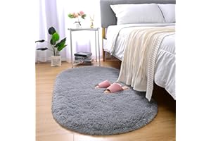 Merelax Soft Shaggy Rug for Kids Bedroom, Oval 2.6 x5.3 ft Grey Plush Fluffy Carpets for Living Room, Furry Carpet for Teen Girls Room, Anti-Skid Fuzzy Comfy Rug for Nursery Decor Cute Baby Play Mat