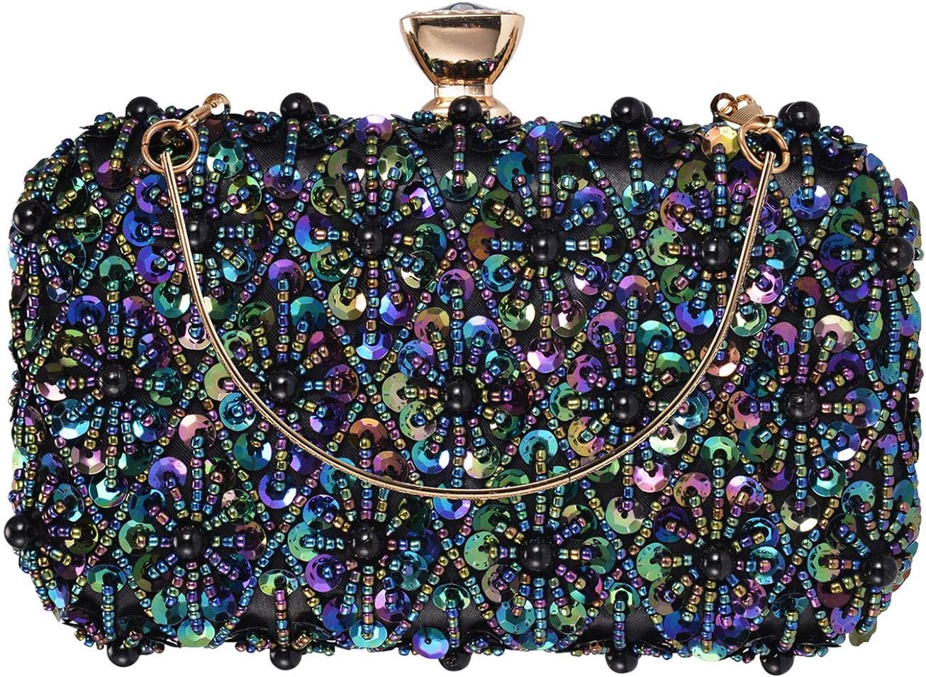 UBORSE Beaded Evening Clutch Handbag for Women - Ladies Sequined Embroidered Wedding Purse Bridal Cocktail Party Prom Bag