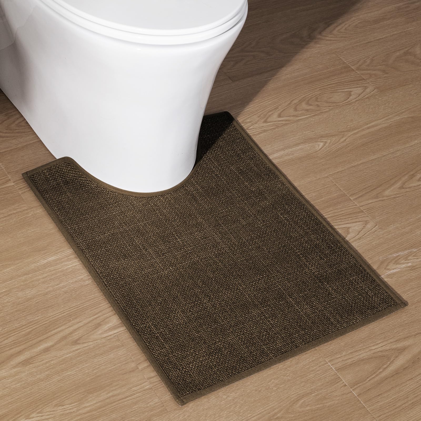 Photo 1 of chakme Bathroom Rugs Mat U-Shaped 24x17, Ultra ThinNon Slip Bath Mat Small Quick Dry Absorbent Bath Matfor Bathroom Floor, (Brown, U-24"x17")