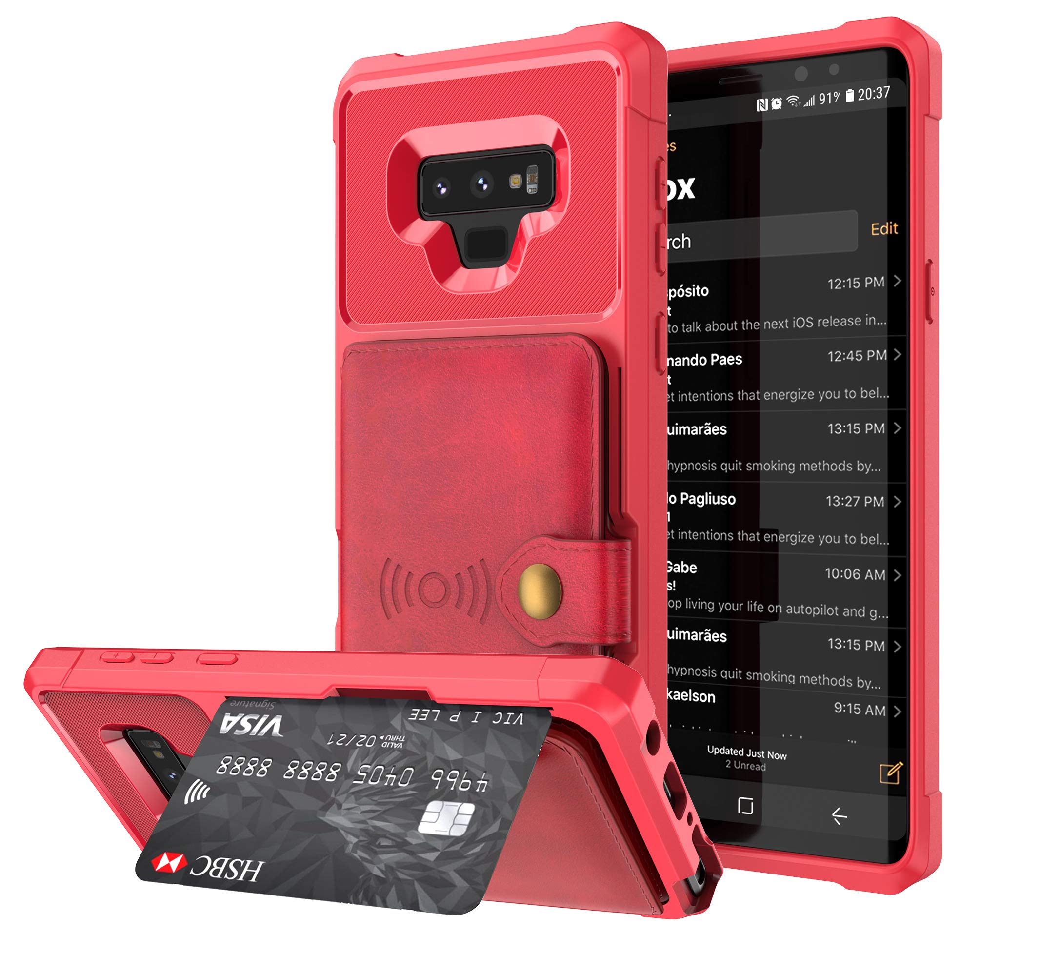 YNBY Galaxy S9 Plus Case, Sumsung S9 Plus Wallet Flip Leather Kickstand Fit Magnetic Car Charger Mount Slim Durable Shockproof Protective Case Cover with Card Holder (Red)