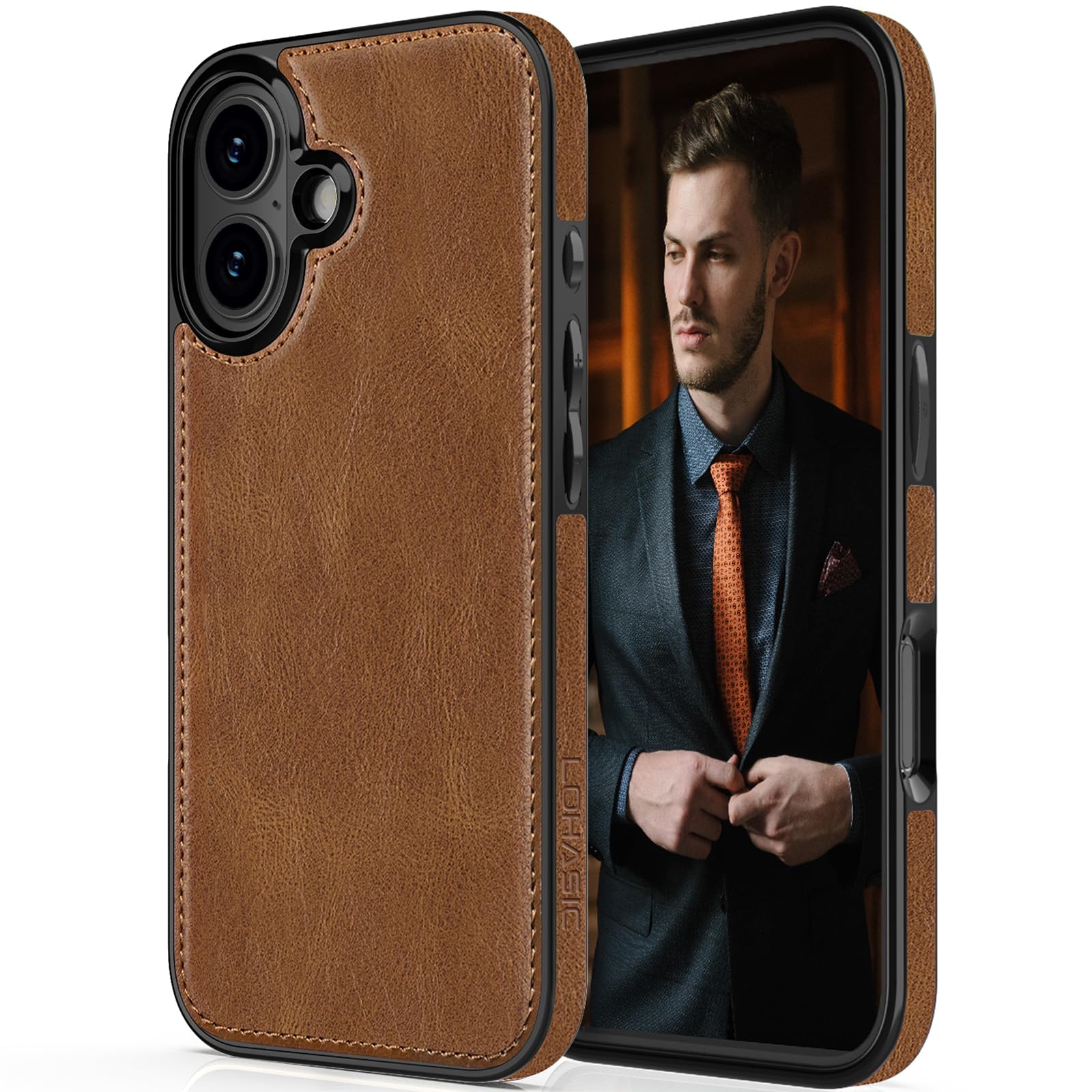 LOHASIC for iPhone 16 Case, Luxury Elegant Leather Soft Grip Full Body Protective Men Women Phone Cases Back Cover for iPhone 16, 6.1" 2024 New Released, Brown