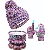 Kids Winter Hat Gloves Scarf Set, Toddler Children Girls Boys Beanie Hat Knitted Mittens & Neck Gaiter Warmer for Kids 3-10