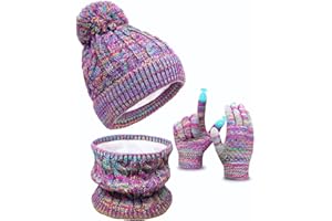 EAONE Kids Winter Hat Gloves Scarf Set, Toddler Children Girls Boys Beanie Hat Knitted Mittens & Neck Gaiter Warmer for Kids 3-10