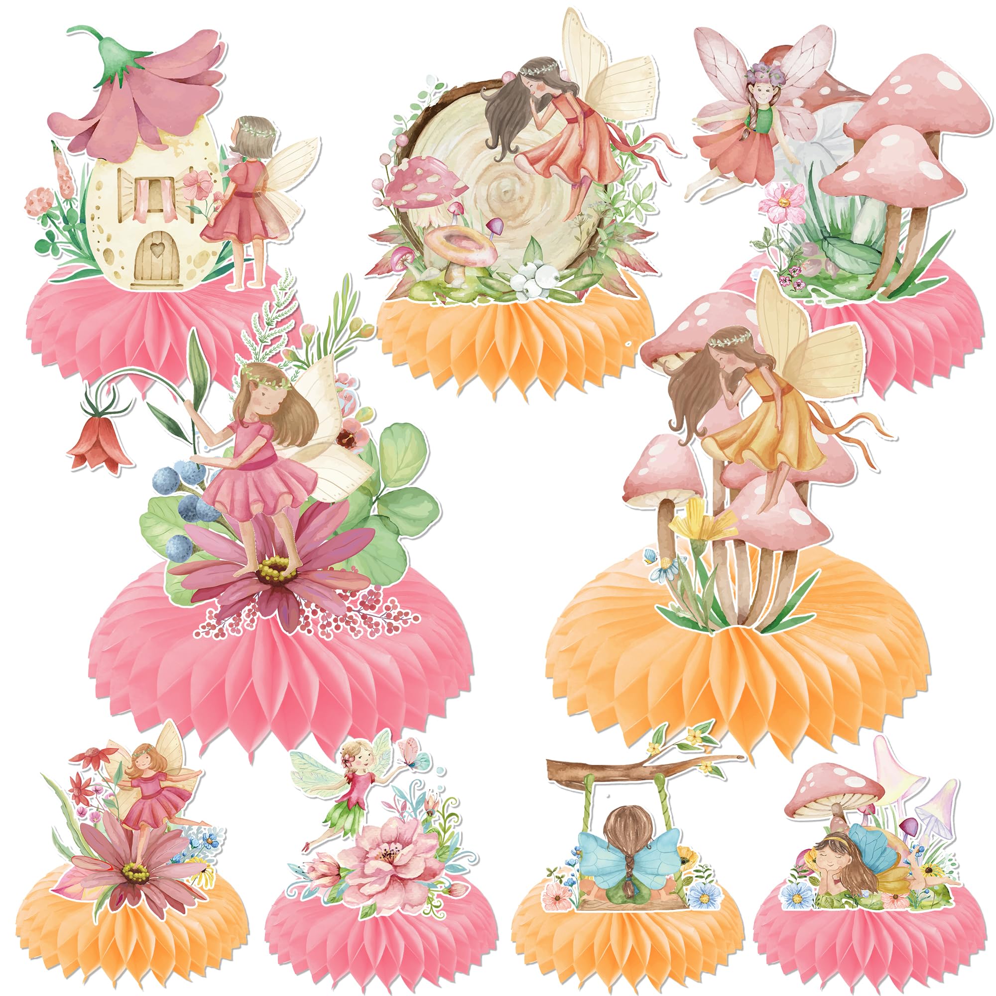 Photo 1 of Fairy Honeycomb Centerpieces Birthday Decorations - 9PCS Fairy Party Centerpieces for Table, Butterfly Flower Fairies Theme Party Decorations, My Fairy First Birthday Baby Shower Supplies