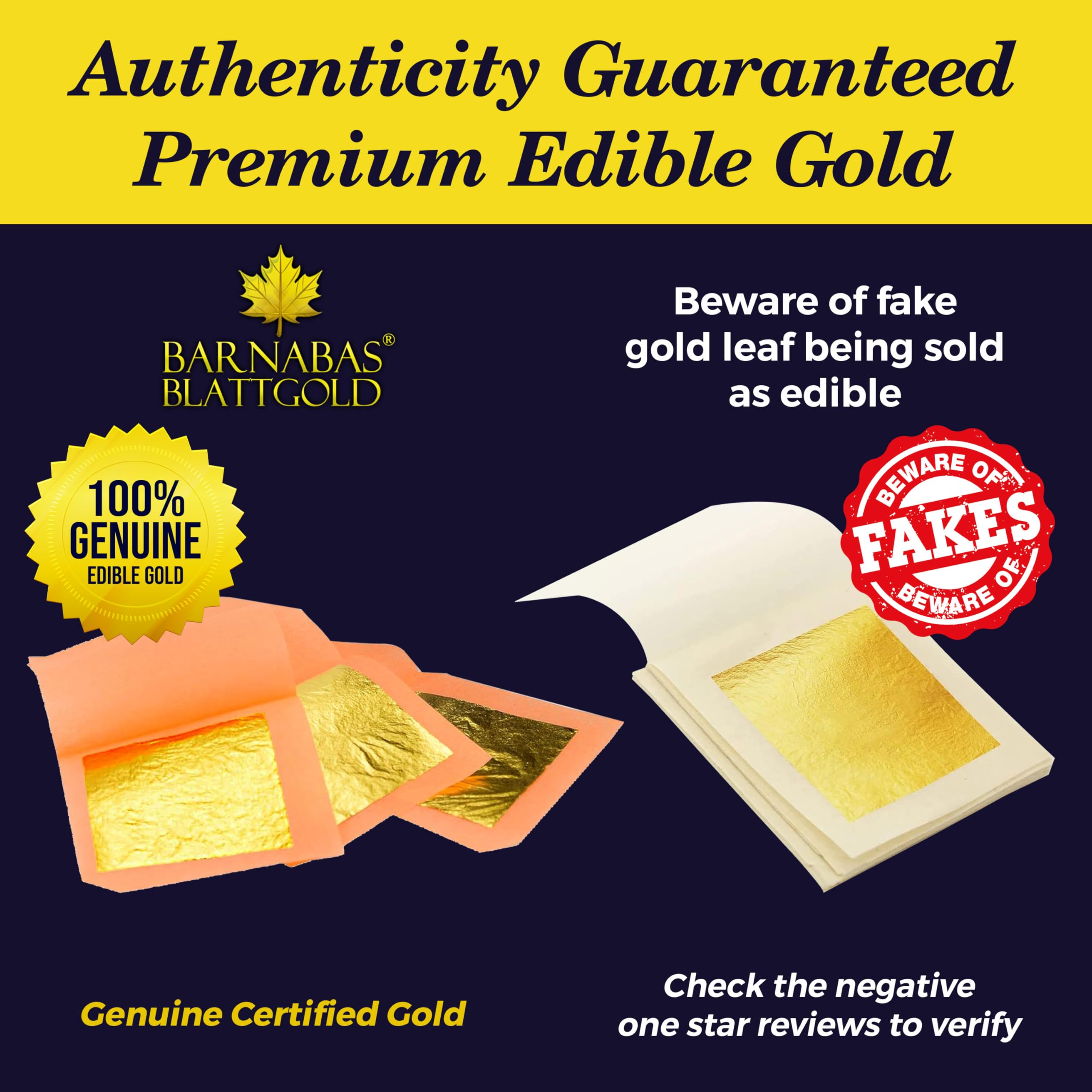 Barnabas Blattgold Edible Gold Leaf 24K - Cake Decorations, Loose Gold Leaf Sheets for Cupcakes - 1.5 inches, Interleaf of 48