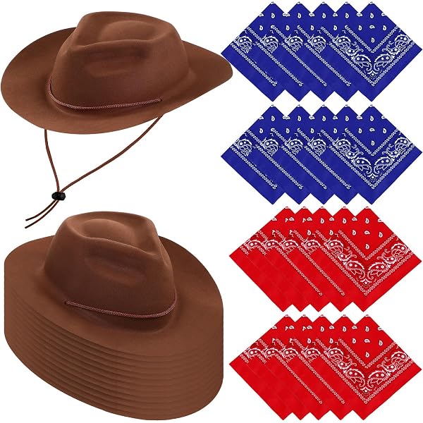 7984 4 Pack Cowboy Hats And Bandanas Women Men Retro Wide Brim Western Amazon.com: Chuarry 4 Pcs Felt Wide Brim Western Cowboy Hat  main image 2