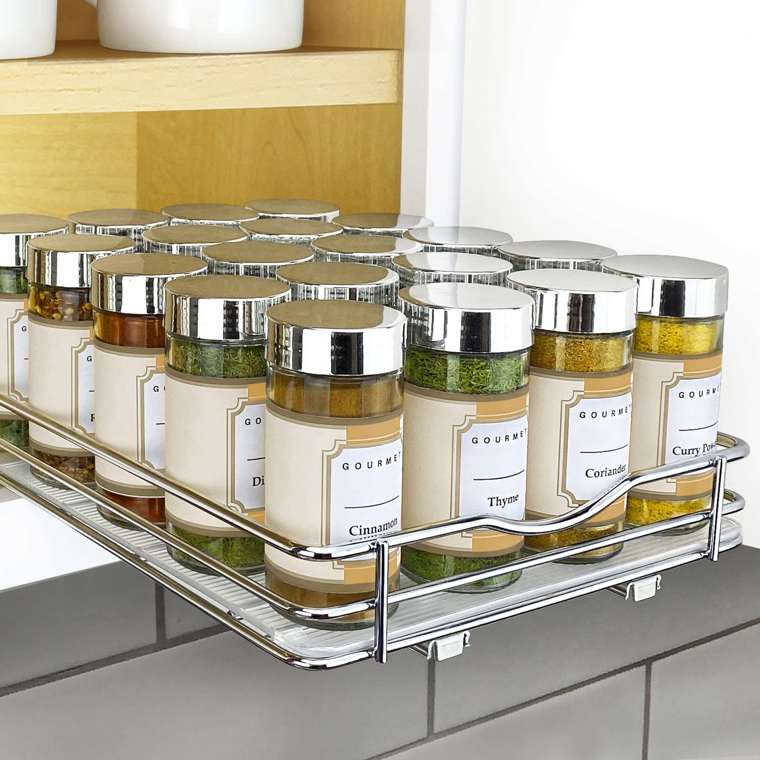 Lynk Professional® Pull Out Spice Rack Organizer for Cabinet - Slide Out Vertical - 8-1/4 inch Wide Sliding Spice Organizer Shelf - Chrome