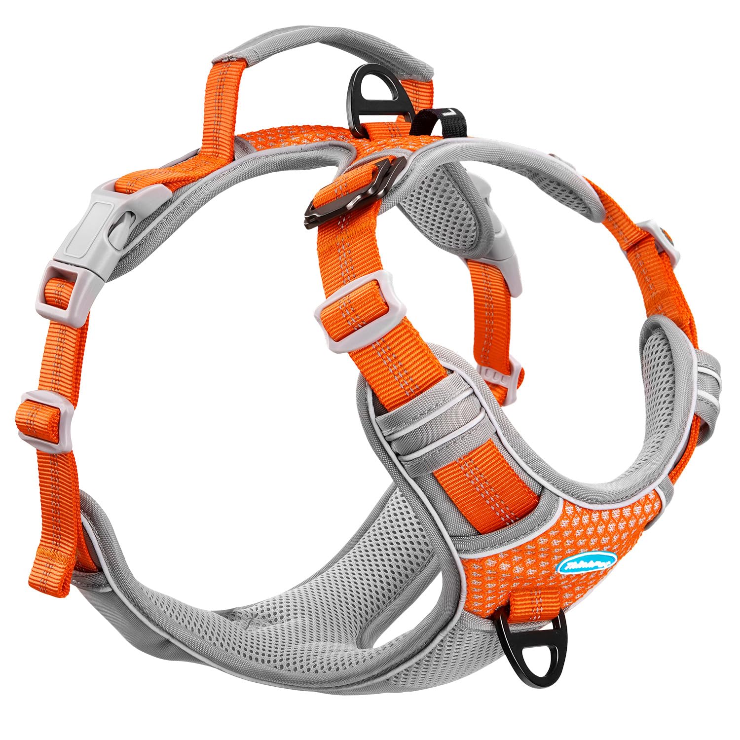 ThinkPet No Pull Harness Breathable Sport Harness with Handle-Dog Harnesses Reflective Adjustable for Medium Large Dogs,Back/Front Clip for Easy Control M Bright Bright Orange