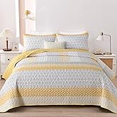 WONGS BEDDING Yellow Quilt King Size, Bohemian Stripe Quilt Sets 3 Pieces Boho Quilted Bedspread Set Lightweight Microfiber Coverlet Bedding Set All Season (104"x90")