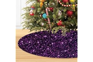 PATYDEST Purple Christmas Tree Skirt 36 Inch Xmas Skirt Tree Decoration Sequin Tree Skirt Christmas Tree Skirts for 6ft Christmas Tree Xmas Tree Collar Tree Skirt for New Year Holiday Halloween Decor