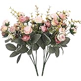 Duovlo 7 Branch 21 Mini Rose Heads Artificial Flowers Bouquet Wedding Home Office Decor,Pack of 2 (2 PCS Pink)