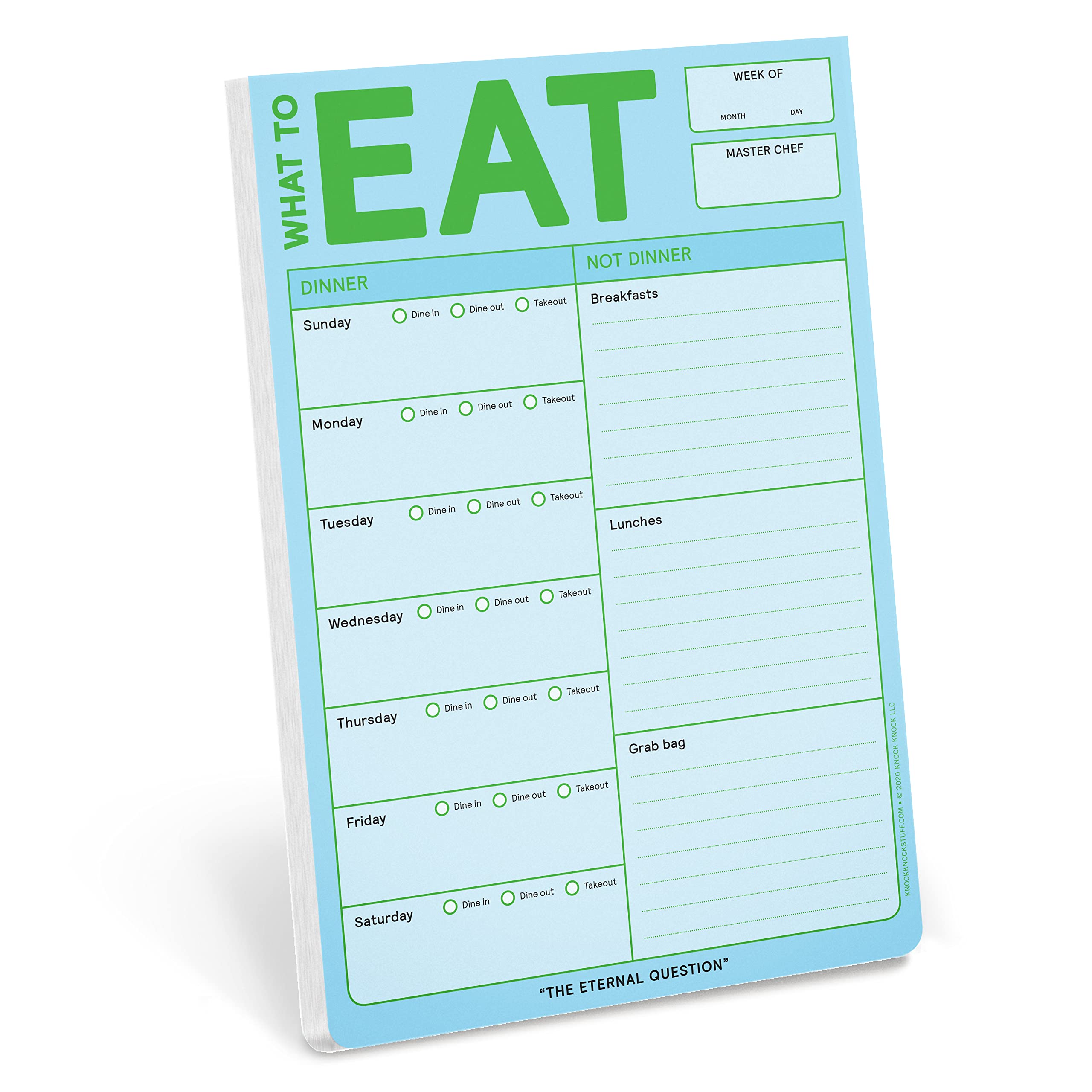Knock Knock What to Eat Pad (Turquoise/Pastel), Magnetic Meal Planning Note Pad with Magnet, 6 x 9-inches