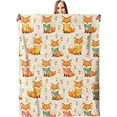 Cute Foxes Blanket, Soft Lightweight Warm Cozy Flannel 60×50 inch Throw Blanket for Couch, Travel, Bed, Outdoor, Gifts for Women Men Adults Kids