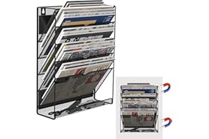 LQPAFZ 6-Tier Magnetic File Holder, No Drilling Installation File Cabinet Organizer,Black Magnetic File Holders, Magnetic Paper Holder for Refrigerator,File Cabinets, Whiteboard