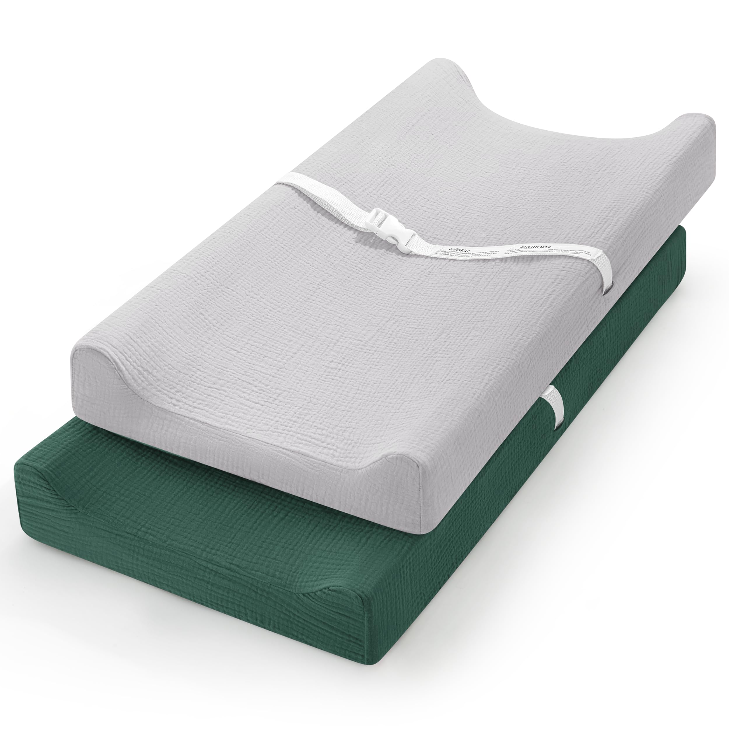 Photo 1 of Pro Goleem Muslin Changing Pad Cover for Boys and Girls, Soft Breathable Fitted Cotton Diaper Changing Table Pad Sheets, Neutral, 2 Pack (Grey?Green)