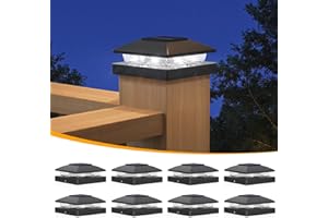 APONUO 4x4 Post Solar Lights,Solar Post Cap Lights Cool White Outdoor Waterproof Garden Patio Fence Deck Decor,Solar Fence Post Lights for Fence Deck Caps 4x4 Wood Vinyl,Black 8 Pack
