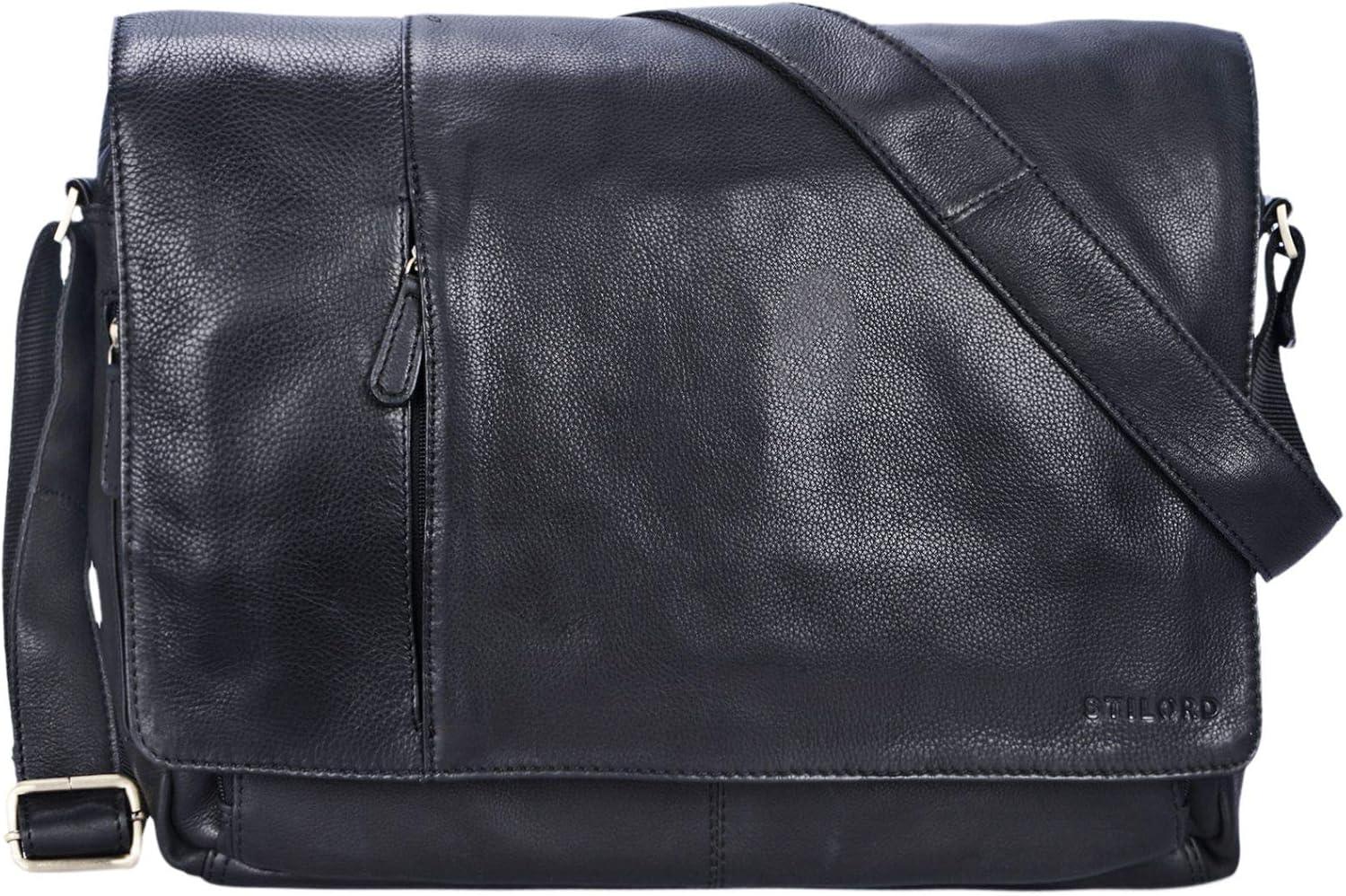 STILORD Black Leather Bag Men Laptop 15.6 inches Messenger Bag Unisex Elegant Shoulder Bag for University Office Freetime in Genuine Buffalo Leather - Image 4