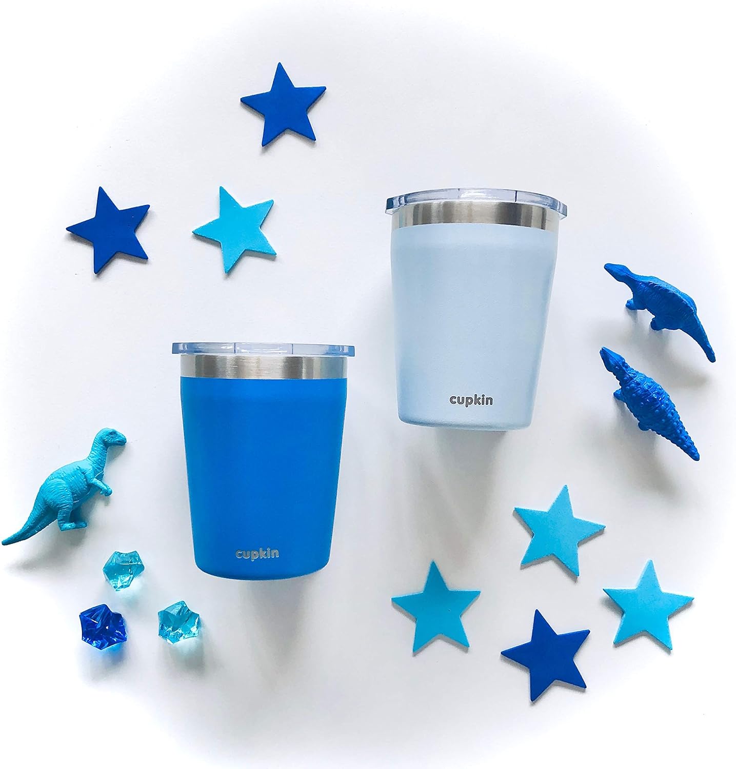 Stackable Stainless Steel Cups for Toddlers & Kids (EASY to Clean) - Set of 2 Powder Coated 8 oz Vacuum Insulated Tumblers, 2 Non BPA Lids and 2 Food Grade Reusable Silicone Straws (Peach + Green): Kitchen & Dining