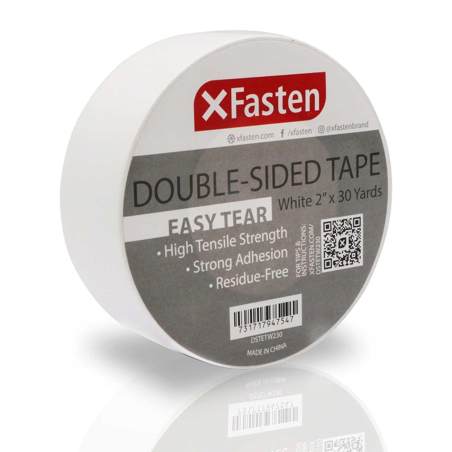 XFasten Tear-by-Hand Double Sided Tape, 2-inch by 30-Yard, Easy Tear for DIY Crafts, Woodworking and Carpet Installation