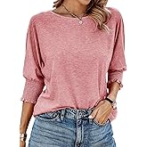 Dokotoo Women's 2026 Fashion Tops 3/4 Sleeve T-Shirts Cute Crewneck Basic Business Tees Blouses