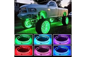 DREAMOTOR 4PCS 17.5" RGB LED Wheel Ring Lighting Kit with APP & Remote Control, Car Rim Lights Compatible with Ford F150 Chevy Silverado GMC Sierra Chevrolet Camaro Dodge Ram Polaris Slingshot Jeep