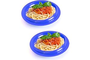 pekokavo 9" Anti-Spill Suction Bowl for Seniors, Non-Slip No Tip Adaptive Feeding Bowl for Elderly, Disabled Adults, or Parkinson's, Pack of 2 (Blue Plates)
