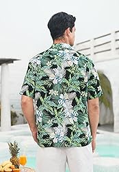 Mens Hawaiian Shirts Cotton Short Sleeve Button