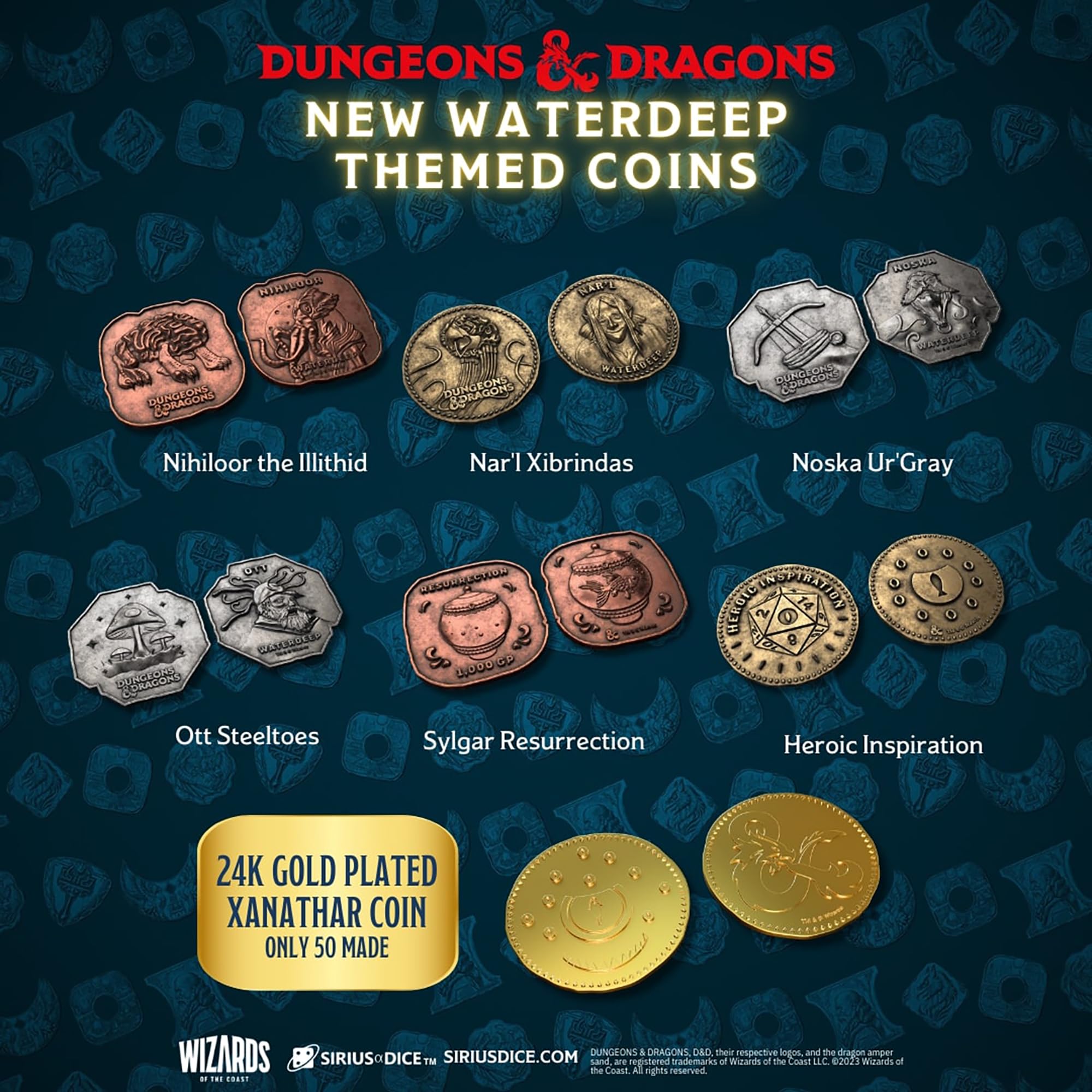 Dungeons & Dragons: Xanathar's Treasure Pack - Randomly Assorted Set w/ 7pc Dice, Metal Coin & Dice Bag - RPG, D&D Waterdeep Collection, Sirius Dice