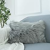 LIGICKY Decorative Lumbar Soft Faux Fur Throw Pillow Cover Luxury Series Rectangle Plush Pillow Case Cushion Cover for Couch Sofa Bed, 12" x 20" Grey