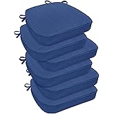 downluxe Chair Cushions for Dining Chairs, Waterproof Kitchen Chair Pads, Non-Slip Dining Seat Cushion with Ties, 17" x 16" x 2.5", Blue, 6 Pack