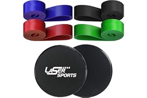 Laser Sports Dual Sided Exercise Gliding Disc - Core Sliders and 4 Resistance Bands Set w/Storage Bag - for Home & Gym Workouts -Low Impact Training for Strengthening Muscles and Physical Therapy