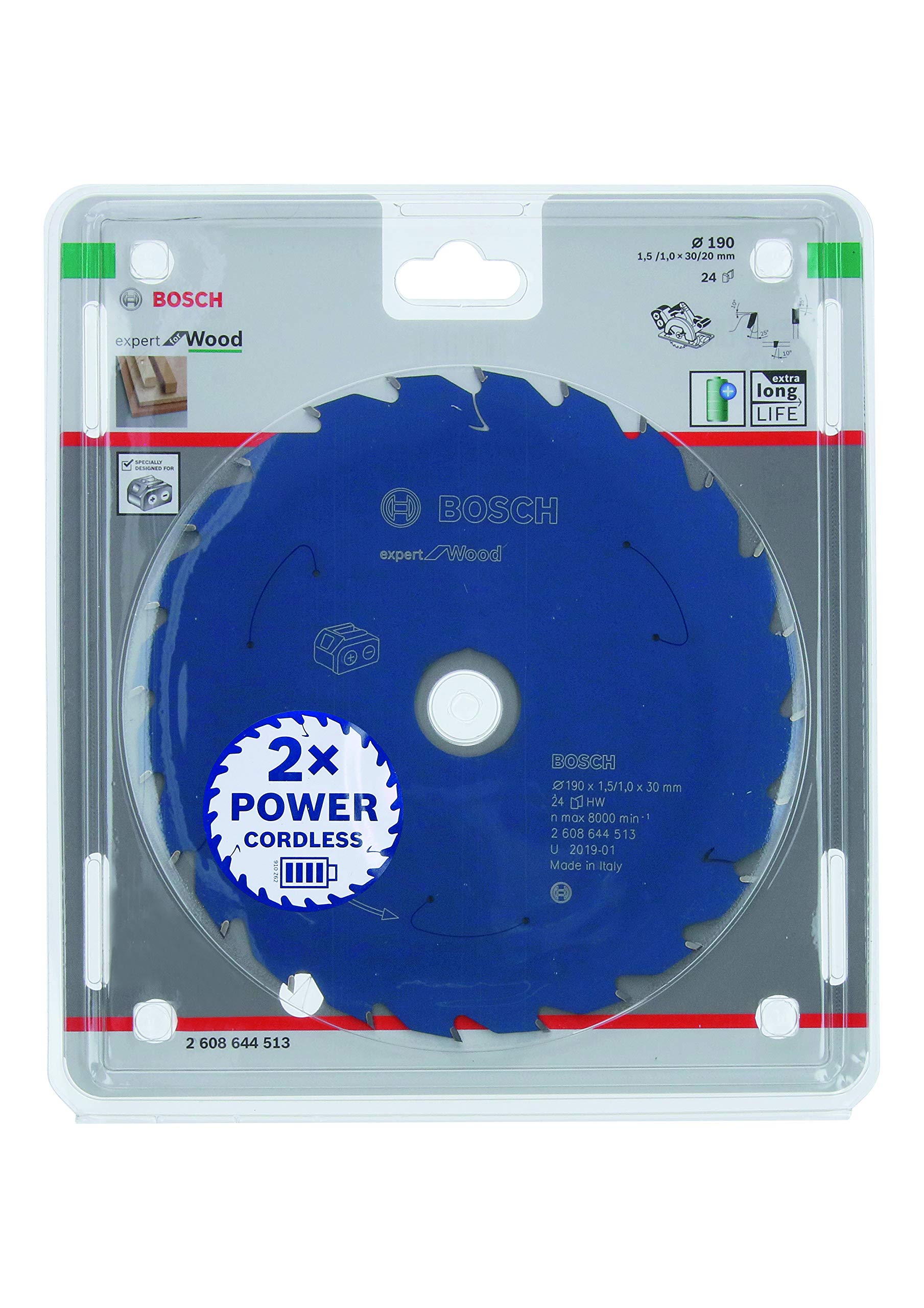 Bosch Professional Circular Saw Blade Expert (for Wood, 190 x 30 x 1.5 mm, 24 teeth; Accessories: Cordless Circular Saw)
