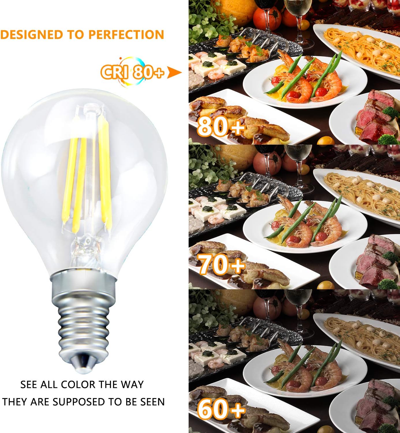 LangPlus+ E14 LED Vintage Golf Ball SES Filament Bulb, Non-Flicker & No Buzzling Dimmable G45 Glass Globe Bulb 4W - Image 4