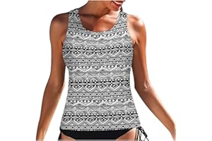 Firzero Tankini Tops for Women Summer Solid Color Swimwear Top Push Up Swim Top Tummy Control Round Neck Bathing Suit Top