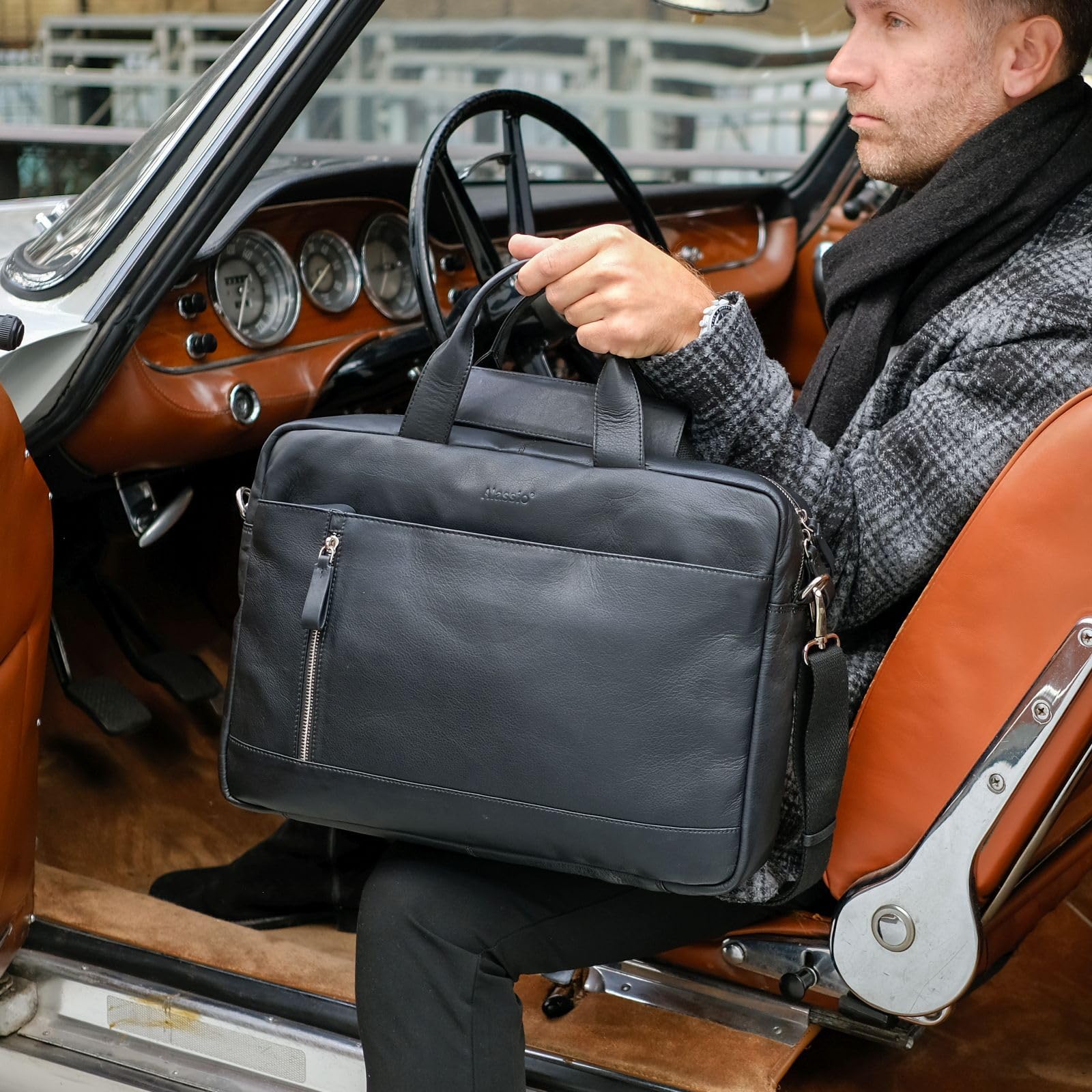 Alassio 47034 - Laptoptasche Tiber, Schultertasche für 15 Zoll Notebooks, Umhängetasche aus Echtleder, Tasche mit gepolstertem Laptopfach und Reißverschluss Hauptfach in schwarz, ca. 28 x 41 x 9,5 cm 8