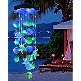 Toodour Solar Wind Chimes for Outside, Shells Light Gifts for Mom Grandma Women Wife Girls, Waterproof Solar Outdoor Decorative Mobile Light for Holiday Garden Porch Yard Outdoor Decor (Blue & Green)