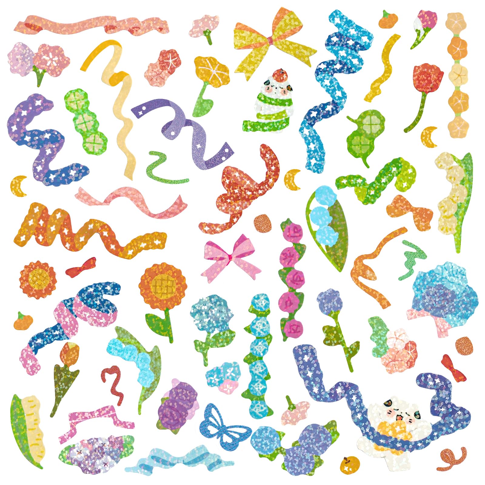 Mayplous Laser & Confetti Sticker Set - 15 Sheets Shiny Scrapbook Embellishments for Journals, Cards, DIY Crafts | Bling Photo Corner Decor for Albums and Planners (Cheer)