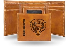 Rico Industries NFL Chicago Bears Men's Trifold Brown Wallet- Premium Laser-Engraved NFL Team Logo on Vegan/Faux Leather- Minimalist Design Includes ID Window and Credit Card Holder- Ideal Men's Gift