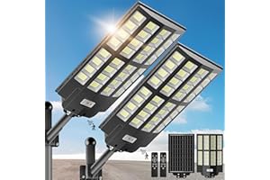 OKPRO 8000W Solar Street Lights Outdoor - Wide Angle Solar Lights Outdoor Motion Sensor,Solar Parking Lot Lights Dusk to Dawn,7000K LED Street Lights Solar Powered for Commercial,Yard(2 Pack)