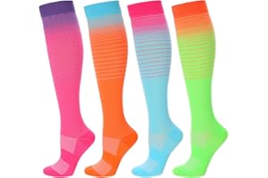 Coumy 4 Pairs Compression Socks for Women and Men 15-20 mmhg Gradient Colors Knee High Socks Compression Stockings for Runnin