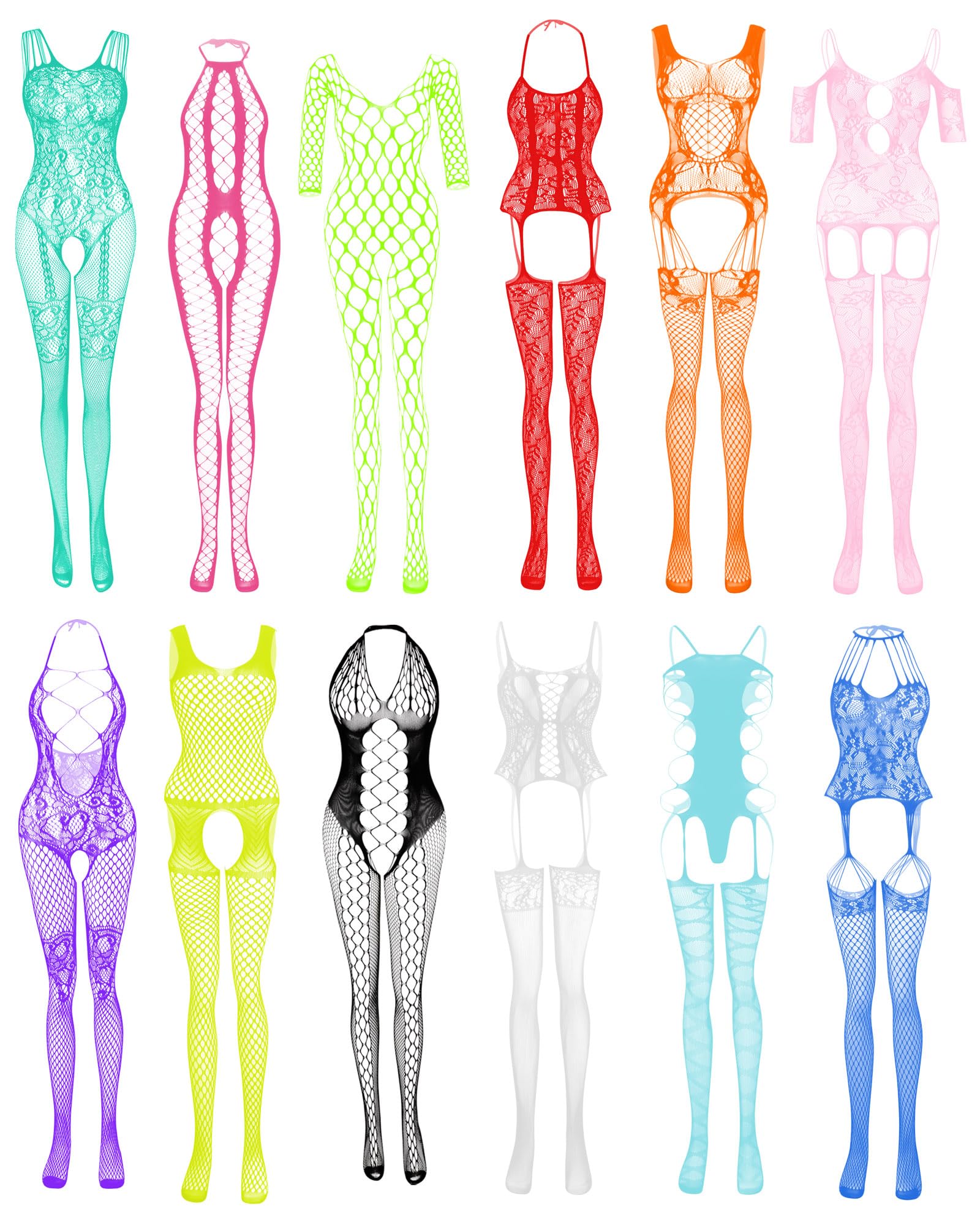 JDiction Women’s Lingerie BabyDoll Fishnet Bodysuit Sexy Nightwear(12 Pack)