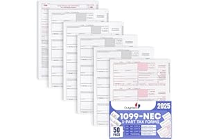 DUTYMARK 1099 NEC Forms 2025, 50 Pack 3 Part Laser Tax Forms Kit Pack of Federal/State Copy's, 1096's. Great for QuickBooks and Accounting Software, 2025, 1099-NEC 50 Pack