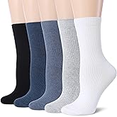 Tough Land Women’s Combed Cotton Socks 5 Pairs, Cozy Soft Crew&Ruffled Knit Ladies Socks for Casual Trouser Dress