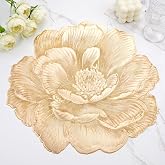 Placemats Set of 8, Gold Round Pressed Flowers Vinyl Table Mats | 15 Inch, Washable, Wipeable, for Dining Table Christmas Holiday Decorations