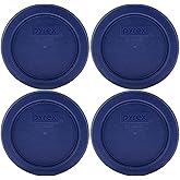 Pyrex 7202-PC (1-Cup) Dark Blue Replacment Lids (4-Pack) - Made in USA | BPA-Free Plastic | Round Shape | Designed For 7202 Glass Bowl | Dishwasher Safe | Resists Stains And Odors