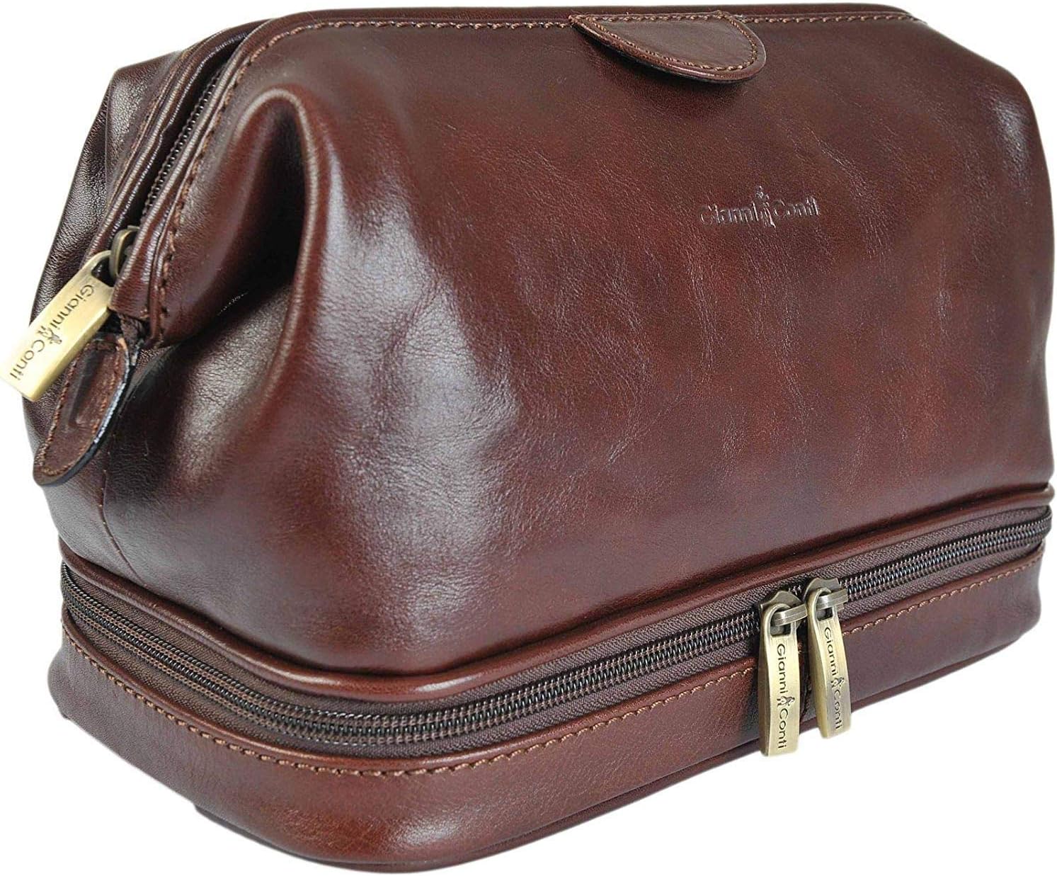 Gianni Conti Fine Italian Leather Brown Mens Frame Travel Wash Toiletry Bag 905011 Amazon.co.uk