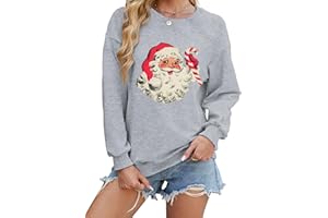 MYHALF Christmas Sweatshirt Womens Santa Shirts Christmas Trees Pullover Ugly Xmas Holiday Shirt Long Sleeve Tops Lightweight