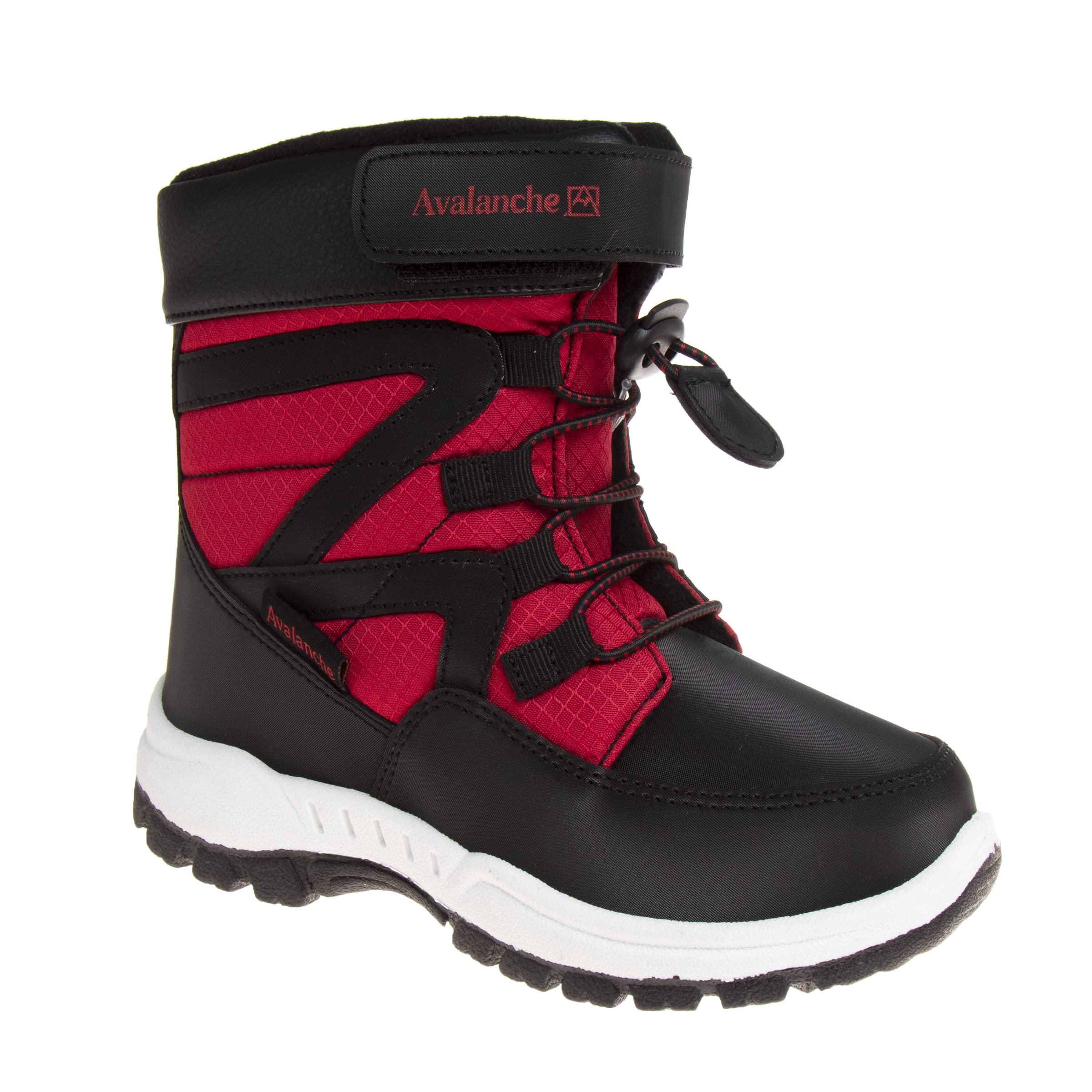 Photo 1 of Avalanche Boys Winter Snow Boots Insulated Cold Weather Outdoor Boots with Slip Resistant Sole- Black Red 4 Big Kid