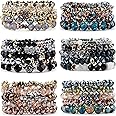 WAINIS 6 Sets Bohemian Beaded Stackable Bracelets for Women Stretch Multilayered Crystal Bracelet Set Multicolor Boho Glass Bead Bracelets Pack