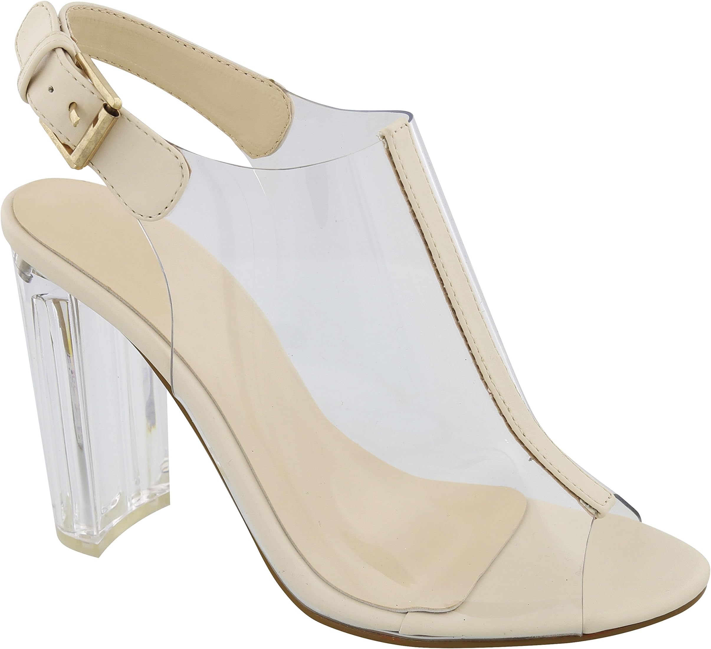 Easter Basket Stuffer Special Nina Clear Plastic Bootie Pump Clear Stacked Lucite Heel for Women (Small Sizes 5-7.5)